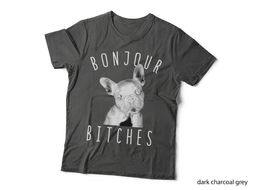 French Bulldog Bonjour Bitches T-Shirt, Funny Sarcasm, Pet Lover Apparel