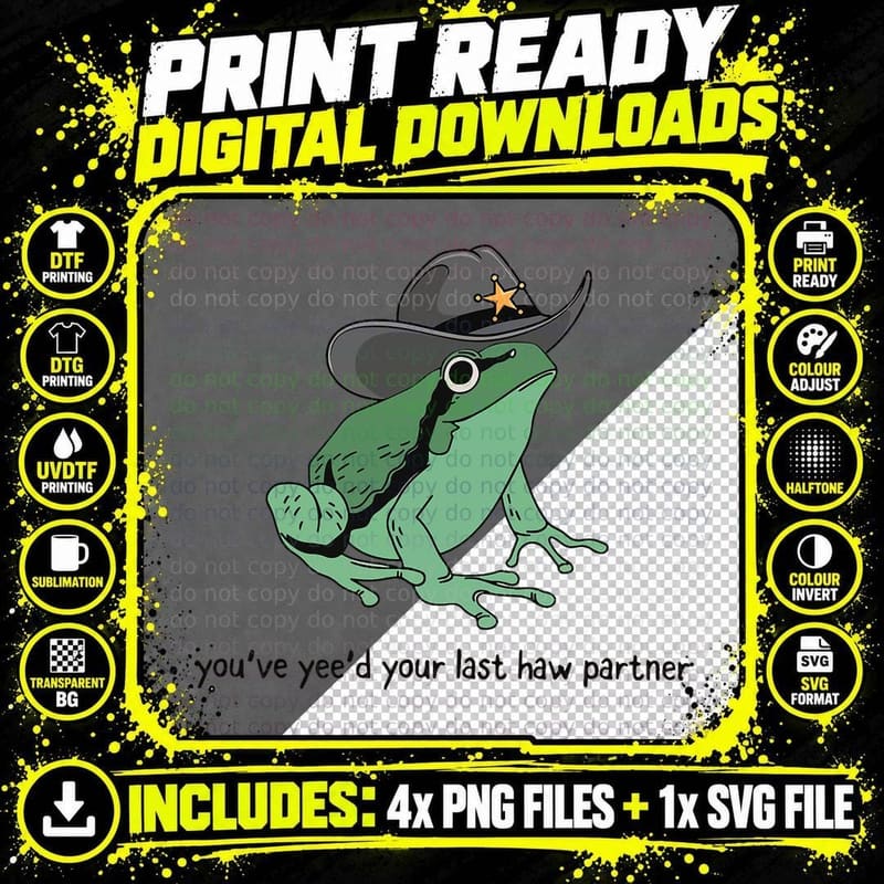 Frog Cowboy Hat T-Shirt, Funny Animal Design Png SVG Digital Bundle