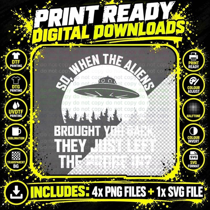 Funny Alien UFO Conspiracy T-Shirt Png SVG Digital Bundle