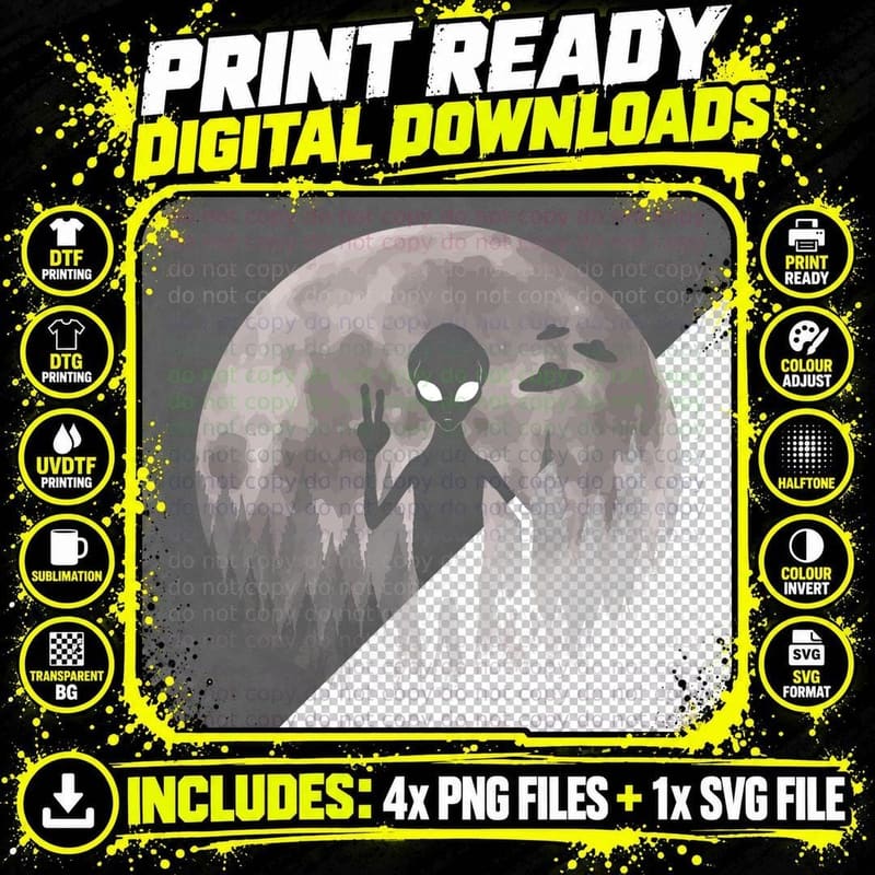Funny Alien and Ufos Graphic Moon T-Shirt, Space Humor Png SVG Digital Bundle