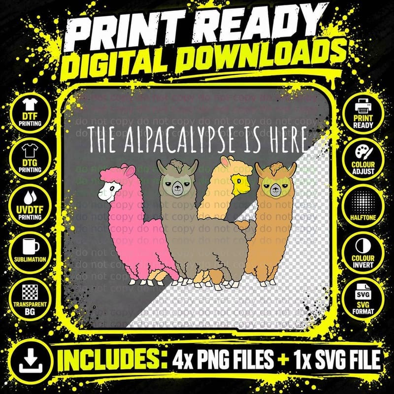 Funny Alpaca Llama T-Shirt, Animal Humor Design Png SVG Digital Bundle