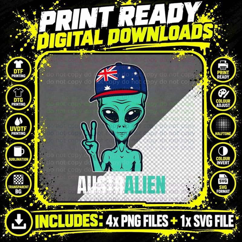 Funny Australian Alien T-Shirt, Aussie Flag Png SVG Digital Bundle