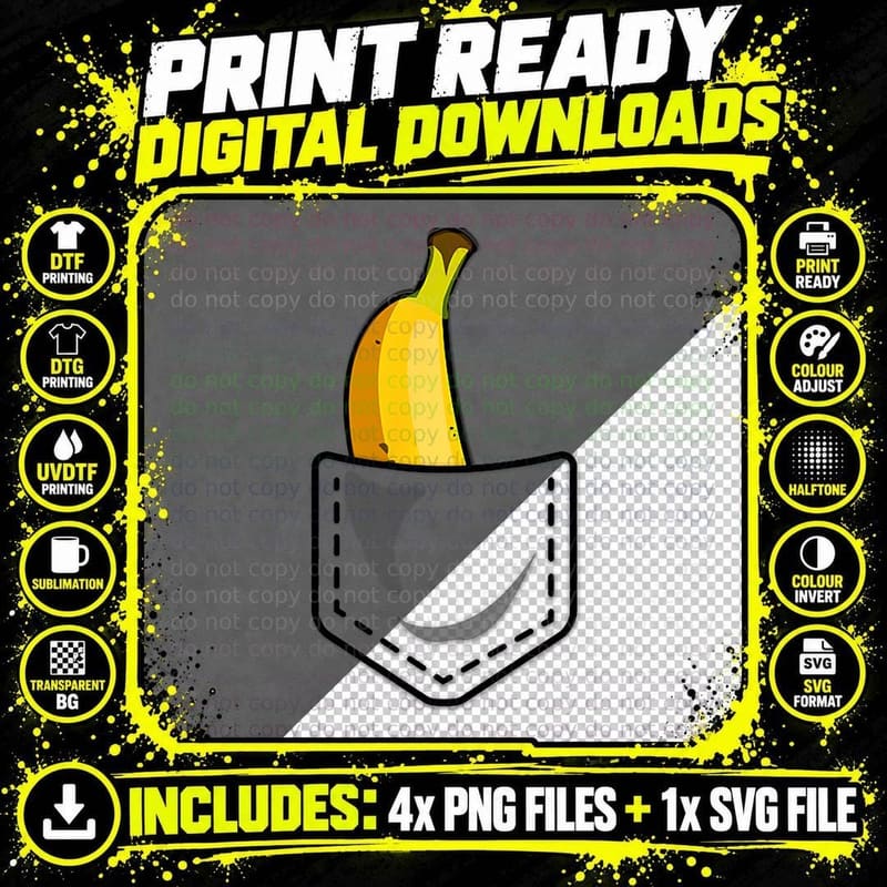Funny Banana Pocket T-Shirt, Cool Summer Print Png SVG Digital Bundle