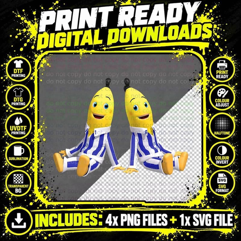 Funny Bananas in Pajamas B1 and B2 Vegetarian T-Shirt Png SVG Digital Bundle