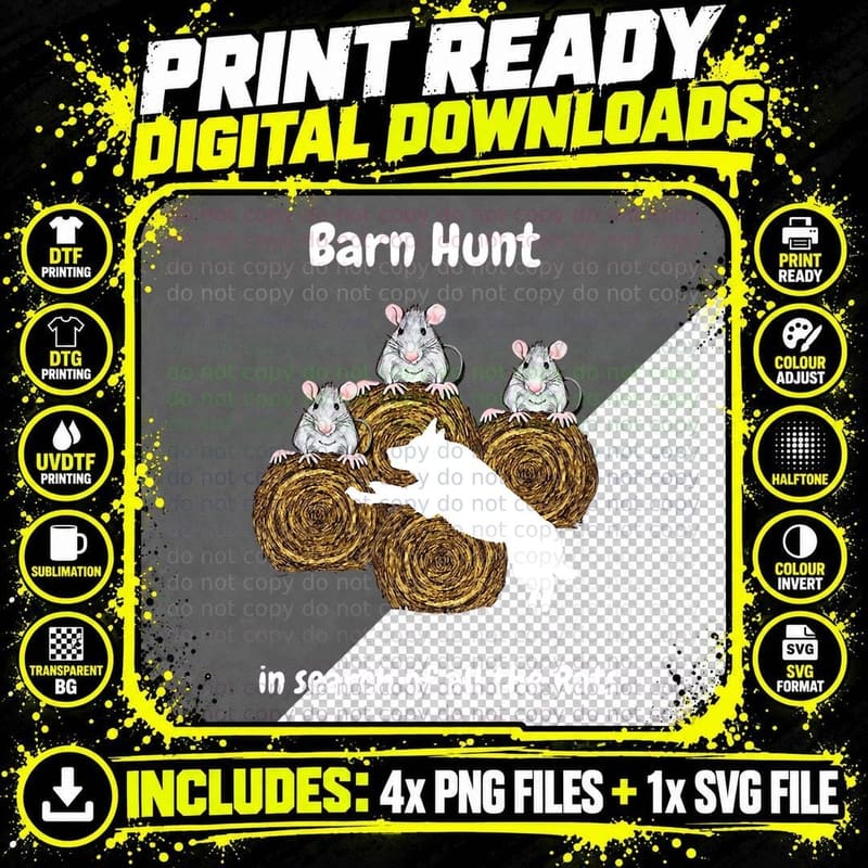 Funny Barn Hunt - in Search of Rats White German Png SVG Digital Bundle