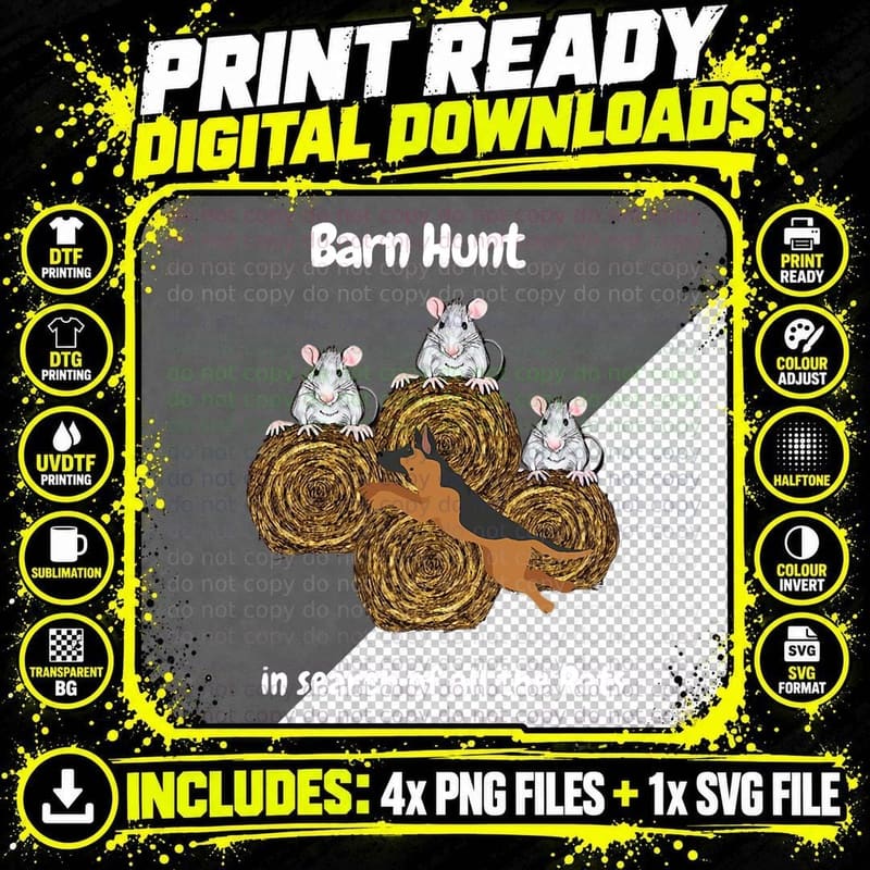 Funny Barn Hunt - in Search of Rats with Tan German Png SVG Digital Bundle