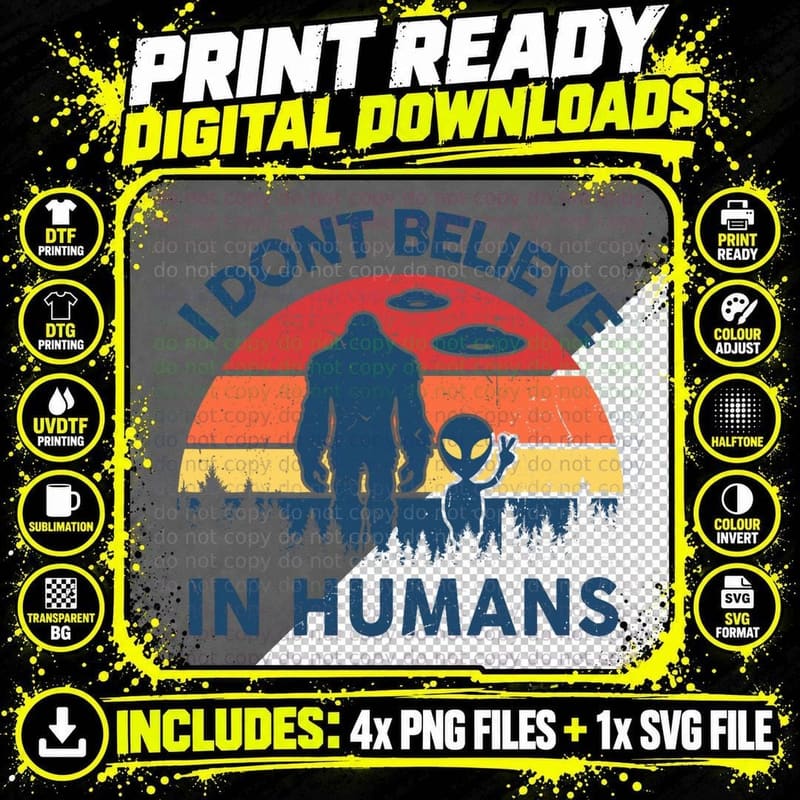 Funny Bigfoot Alien T-Shirt, Retro Vintage Style Png SVG Digital Bundle