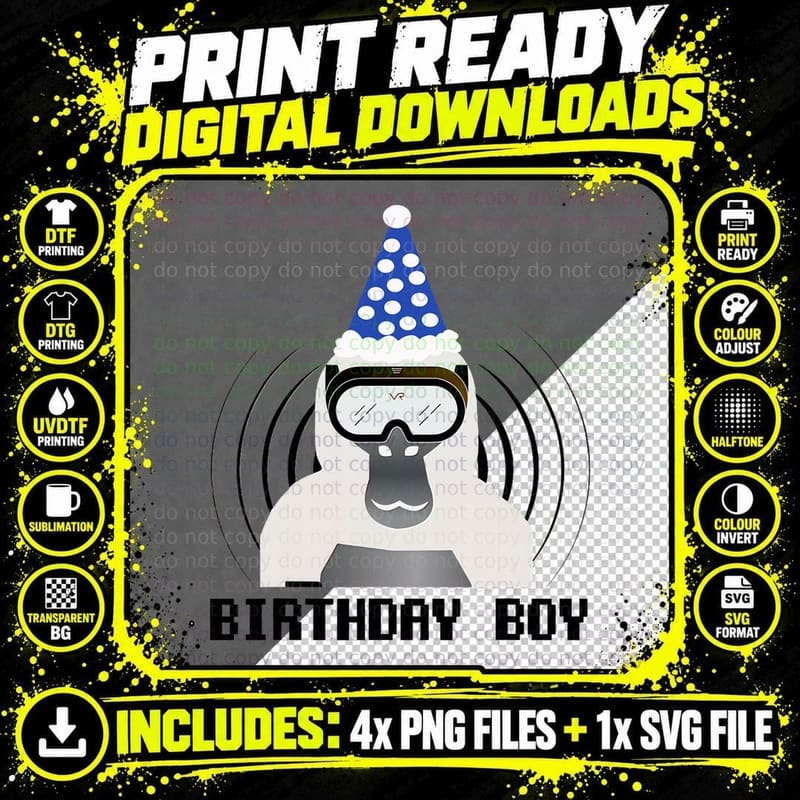 Funny Birthday Gorilla Tag Monke VR Game T-Shirt Png SVG Digital Bundle