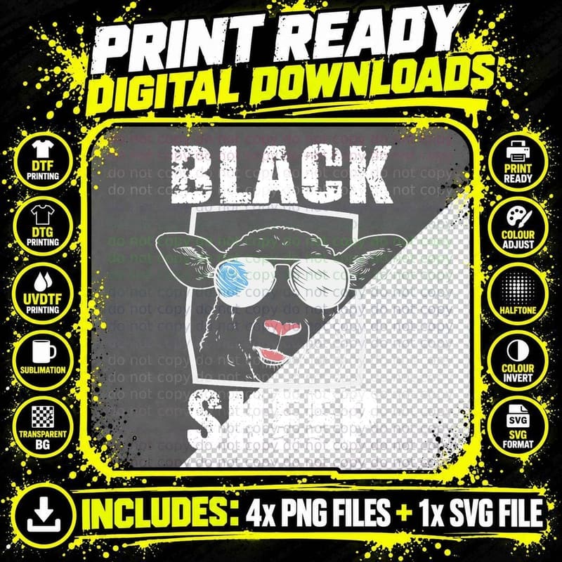 Funny Black Sheep T-Shirt, Be Yourself, Outsider Style Png SVG Digital Bundle