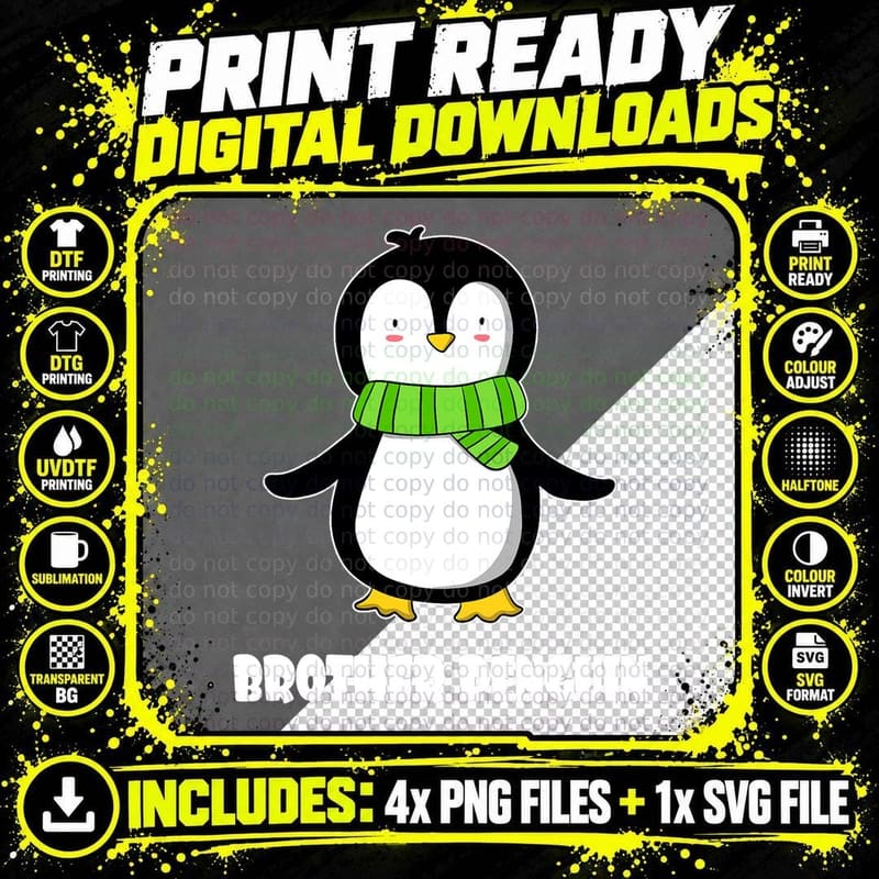 Funny Brother Penguin T-Shirt, Winter Scarf Theme Png SVG Digital Bundle