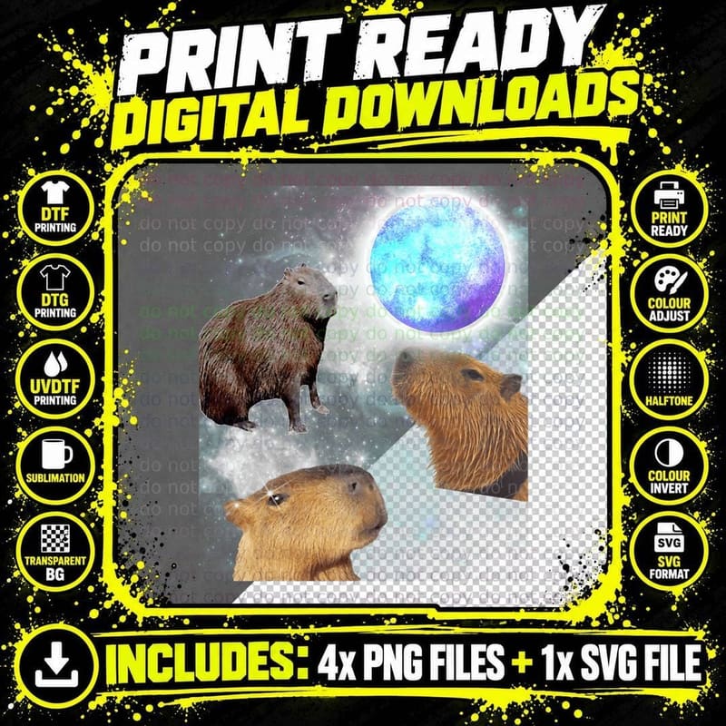 Funny Capybara Space T-Shirt, Space Rodent Parody Png SVG Digital Bundle