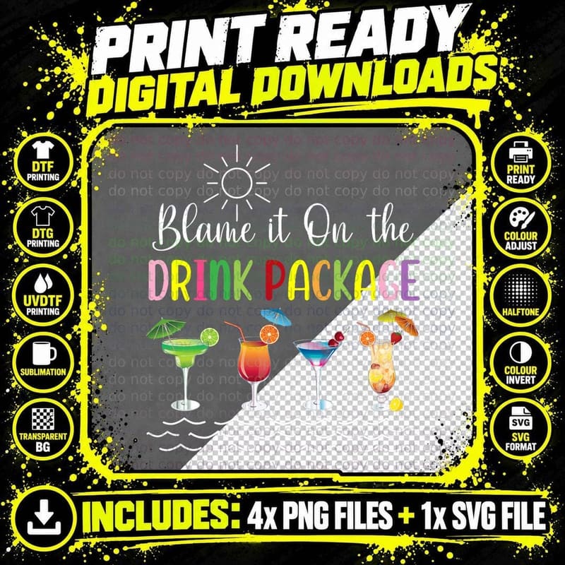 Funny Cruise Blame It on the Drink Package T-Shirt Png SVG Digital Bundle