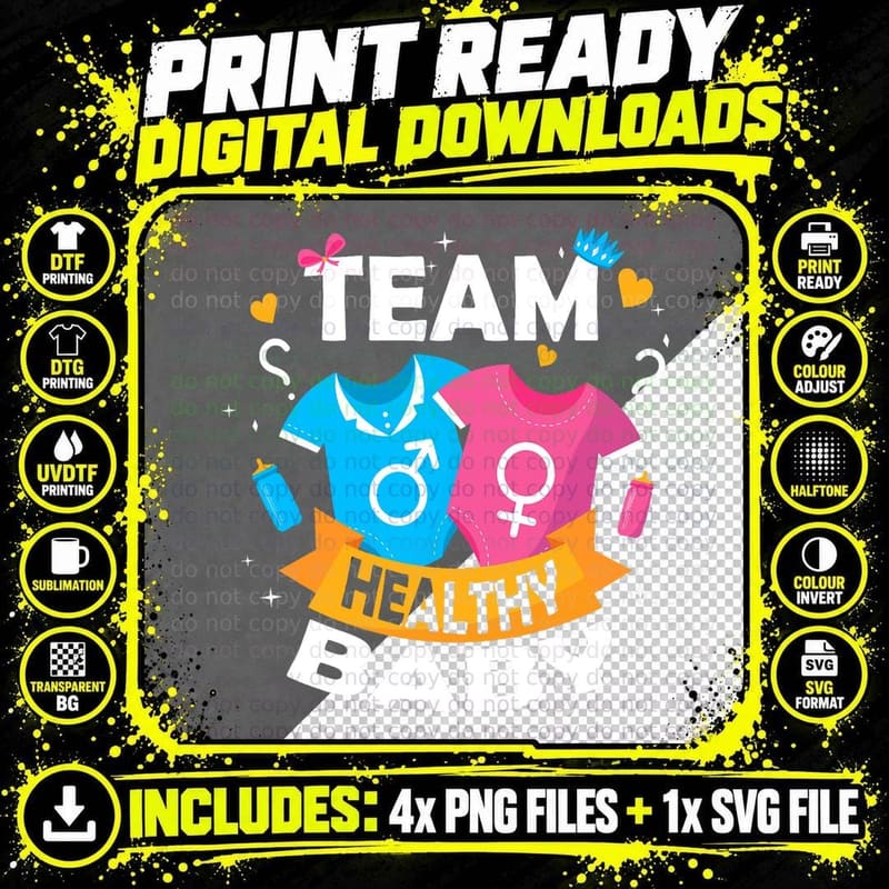 Funny Gender Reveal Team Healthy Baby Party T-Shirt Png SVG Digital Bundle