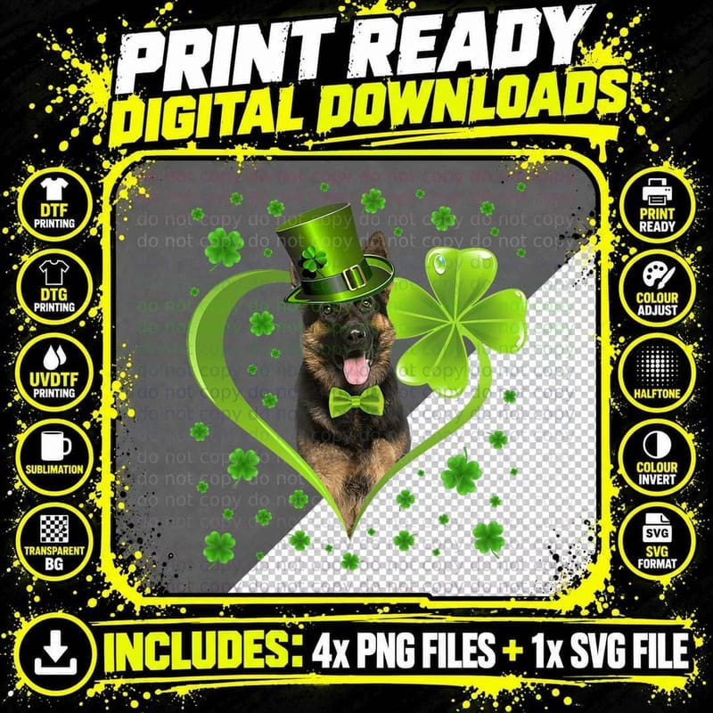 Funny German Shepherd Shamrock T-Shirt Png SVG Digital Bundle