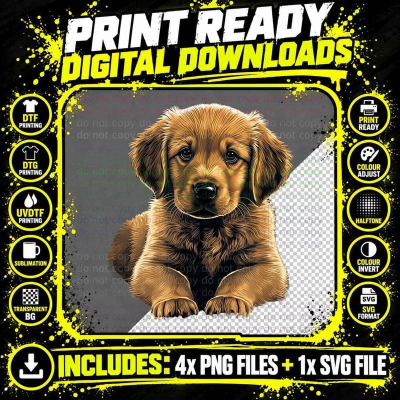 Funny Golden Retriever Puppy T-Shirt Png SVG Digital Bundle