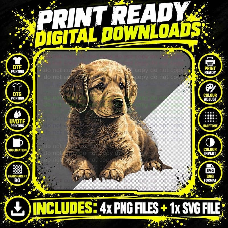 Funny Golden Retriever Puppy T-Shirt Png SVG Digital Bundle