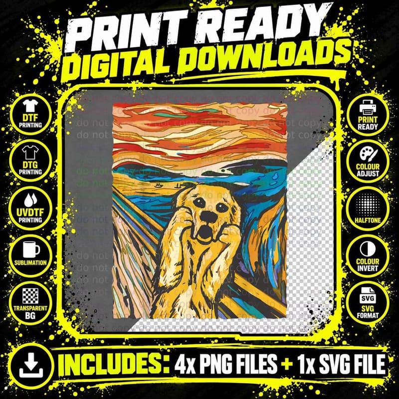 Funny Golden Retriever the Scream T-Shirt Png SVG Digital Bundle