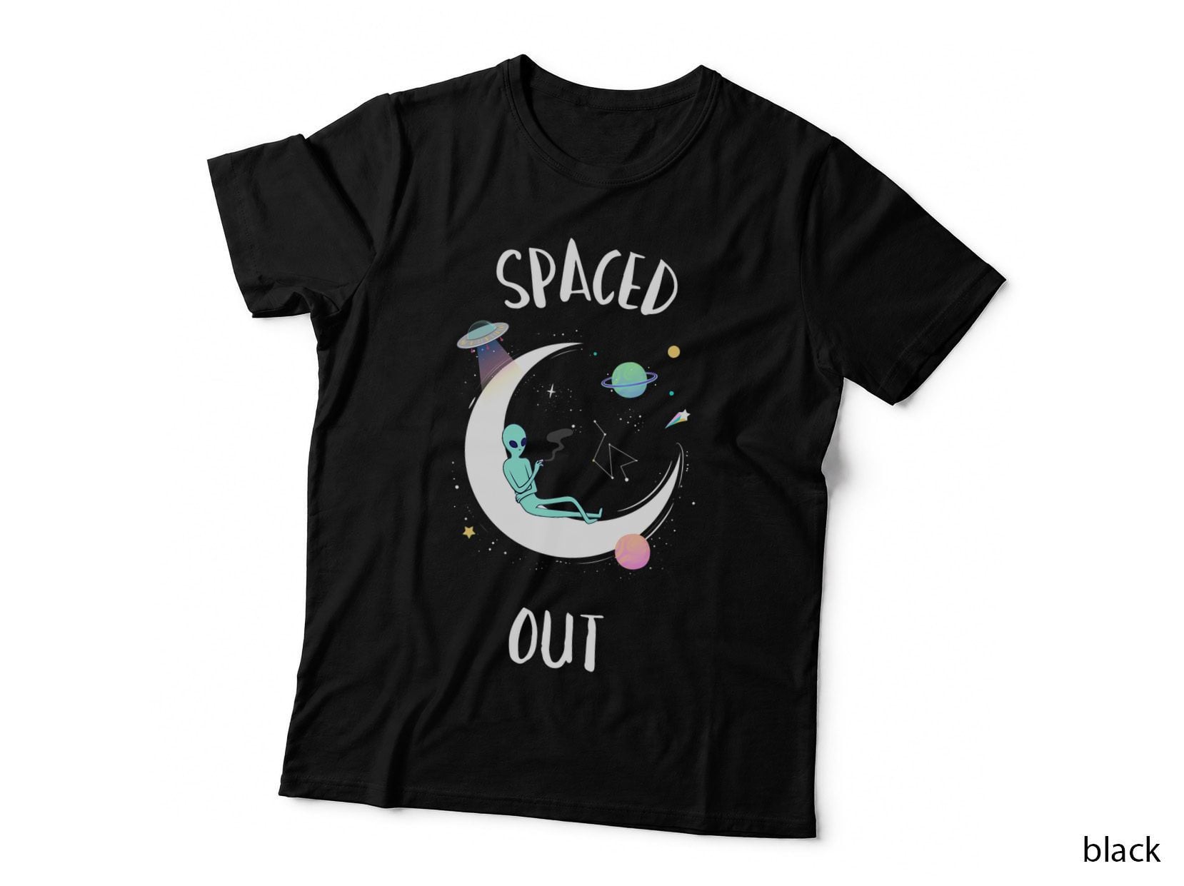 Funny Joint Smoking Spaced Out Alien T-Shirt, 420 Weed, Space Alien Print