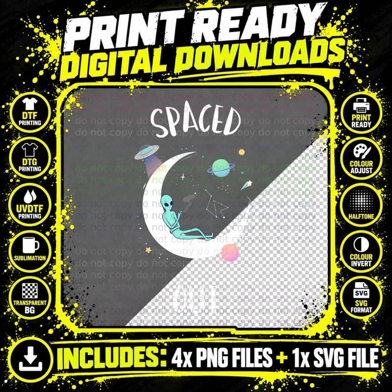 Funny Joint Smoking Spaced Out Alien T-Shirt, 420 Weed Png SVG Digital Bundle