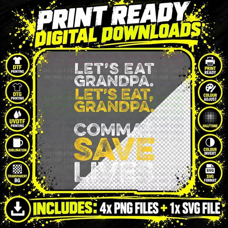 Funny Let's Eat Grandpa Punctuation Saves Lives Grammar Png SVG Digital Bundle