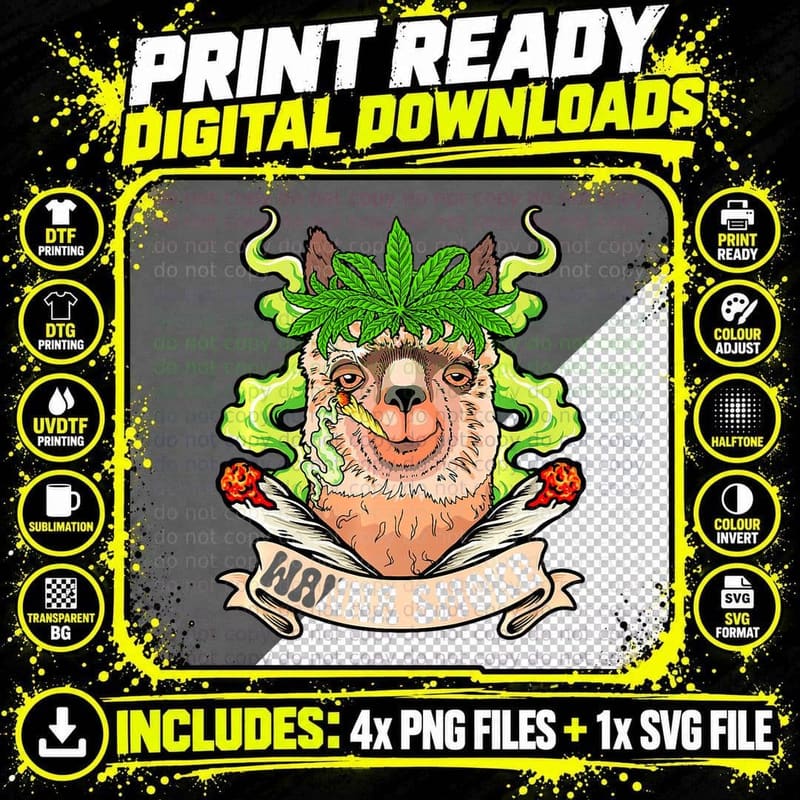 Funny Llama Alpaca 420 Weed T-Shirt, Stoner Humor Png SVG Digital Bundle