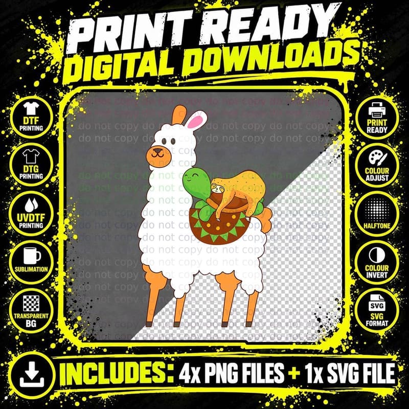 Funny Llama Alpaca T-Shirt, Cute Animal Print Png SVG Digital Bundle