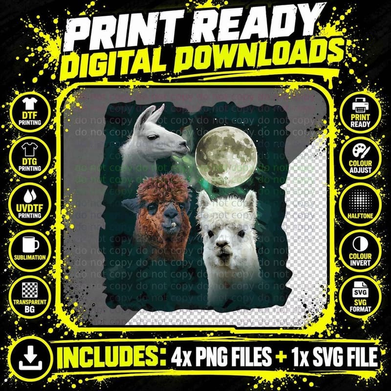 Funny Llamas Sarcastic Moon Drama Farm Animal Alpaca Png SVG Digital Bundle