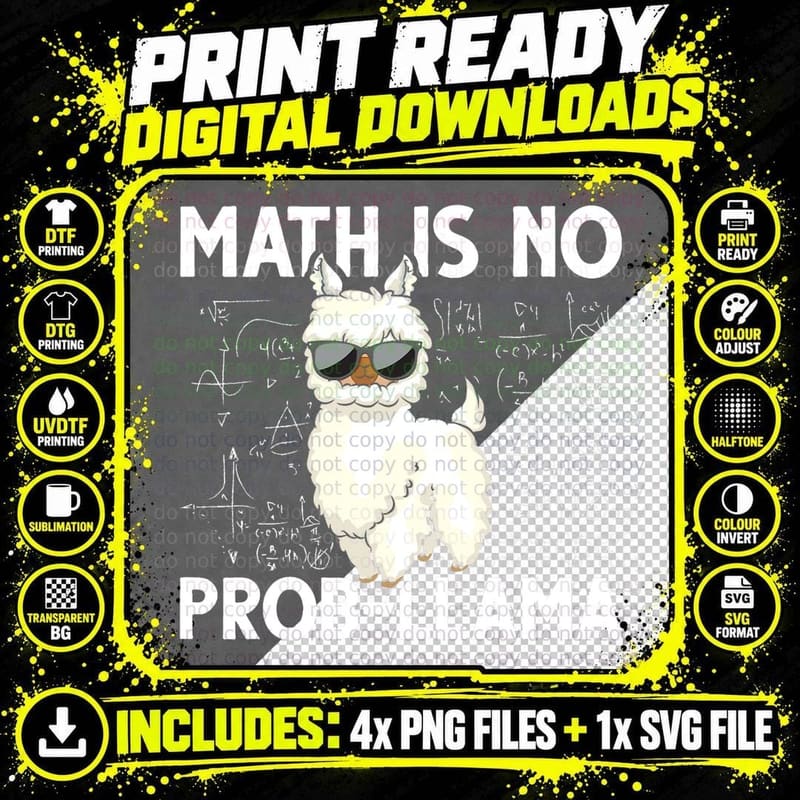 Funny Math Nerd Geek Llama T-Shirt, Animal Math Print Png SVG Digital Bundle