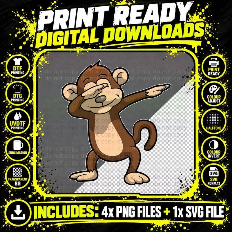Funny Monkey Dabbing T-Shirt, Cartoon Animal Print Png SVG Digital Bundle