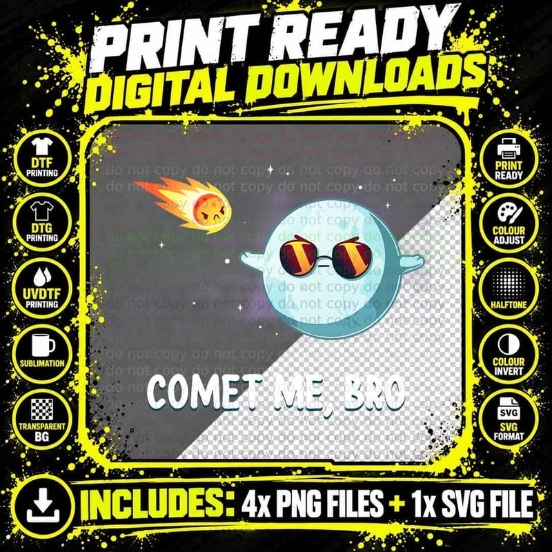 Funny Moon vs Comet Astronomy T-Shirt, Space Humor Png SVG Digital Bundle