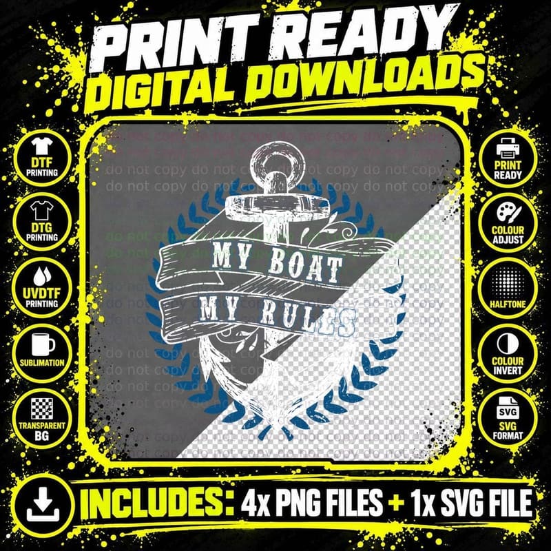 Funny My Boat My Rules T-Shirt, Nautical Humor Png SVG Digital Bundle