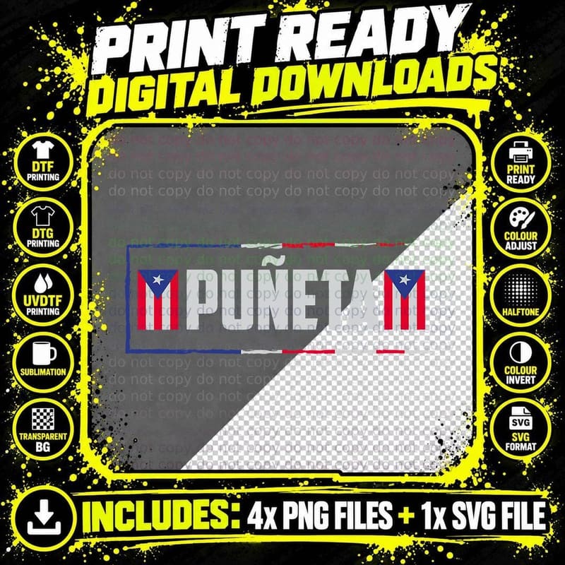 Funny Puerto Rican Boricua Hispanic Puñeta T-Shirt Png SVG Digital Bundle