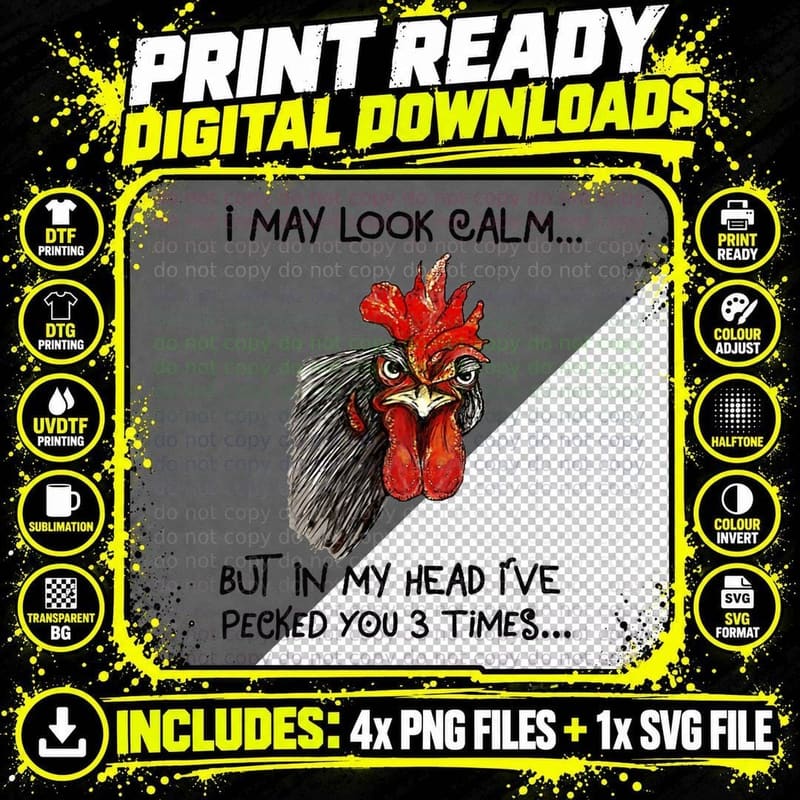 Funny Rooster T-Shirt, Sarcastic Humor Design Png SVG Digital Bundle