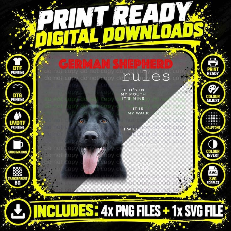 Funny Rules for the Owner of a Black German Shepherd Png SVG Digital Bundle