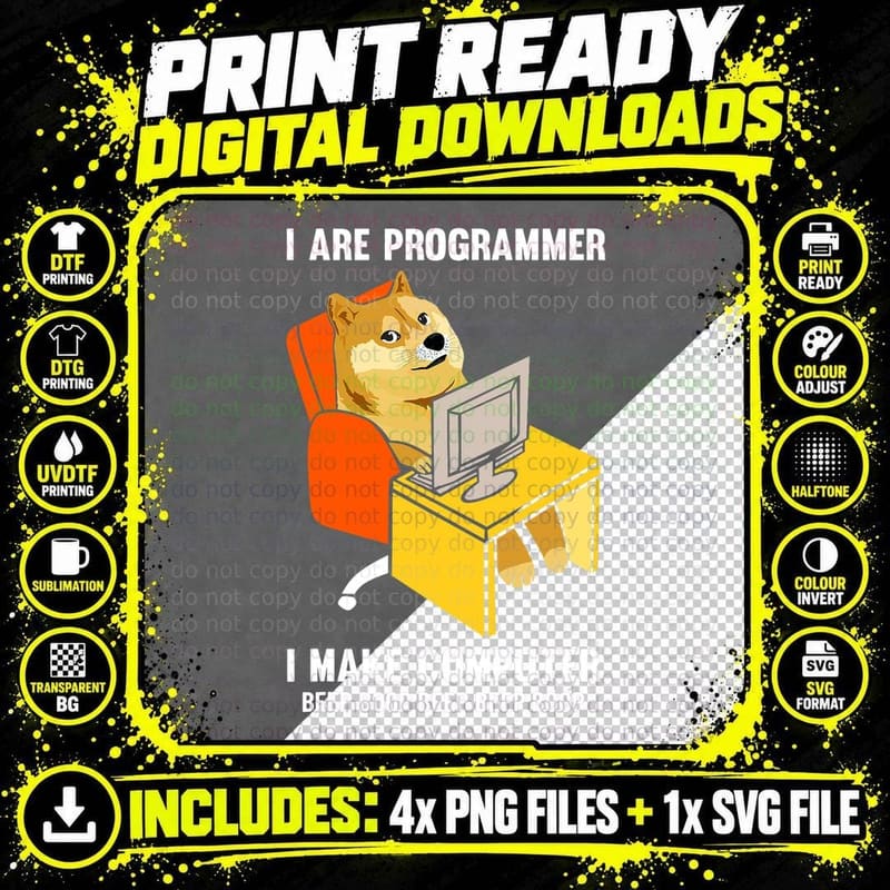 Funny Shiba Inu Programmer Coding T-Shirt, Nerd Humor Png SVG Digital Bundle