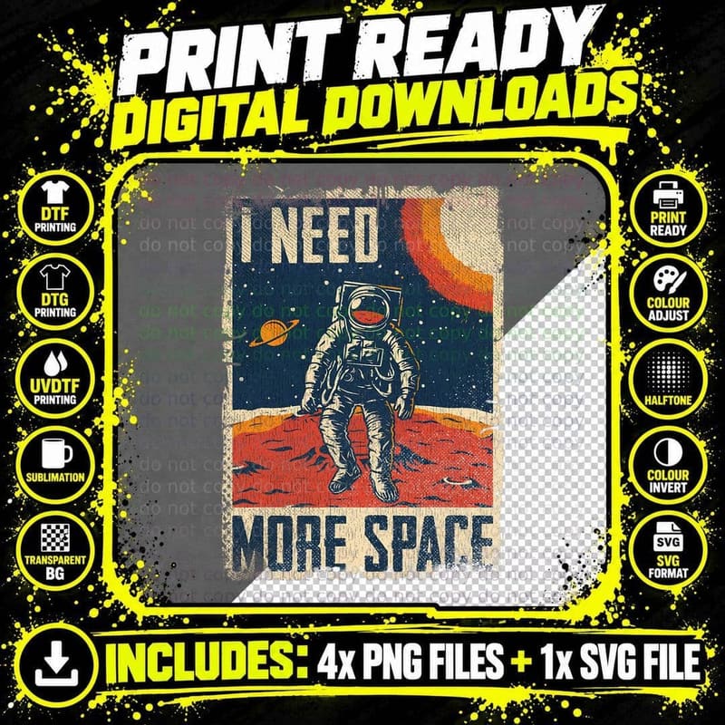 Funny Space Man Astronaut T-Shirt, Retro Space Theme Png SVG Digital Bundle