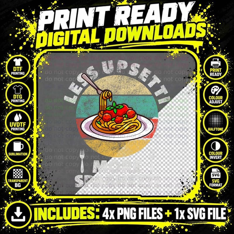 Funny Spaghetti Pasta T-Shirt, Retro Food Humor Png SVG Digital Bundle