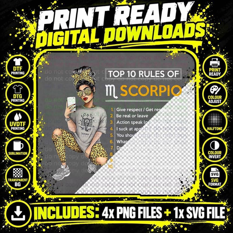 Funny Top 10 Rules of Scorpio Zodiac Sign Horoscope Png SVG Digital Bundle