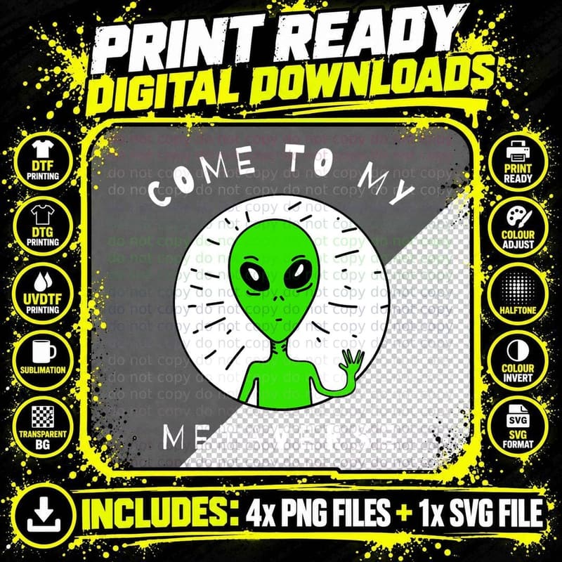 Funny VR Metaverse Alien T-Shirt, Retro Sci-Fi Style Png SVG Digital Bundle