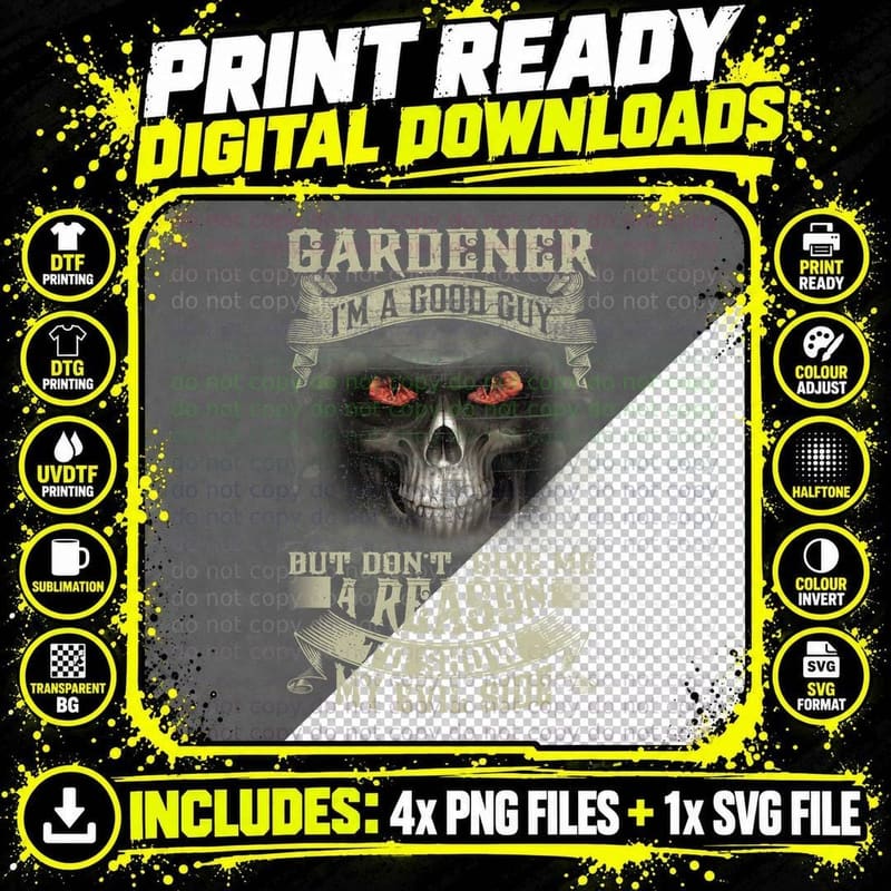 Gardener Good Guy T-Shirt, Gothic Skull Design Png SVG Digital Bundle
