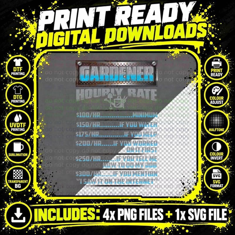 Gardener Hourly Rate T-Shirt, Sarcasm Typography Png SVG Digital Bundle