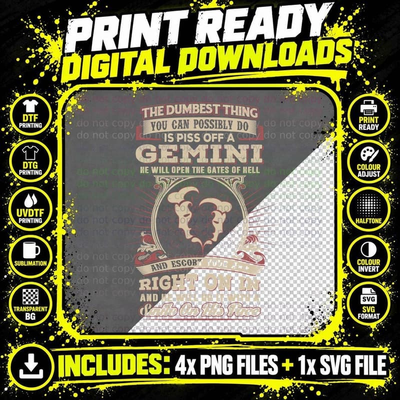 Gemini Zodiac Sign T-Shirt, Sarcastic Quotes Typography Png SVG Digital Bundle