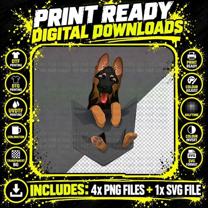 German Shepherd Puppy Funny German Shepherd in Pocket Png SVG Digital Bundle