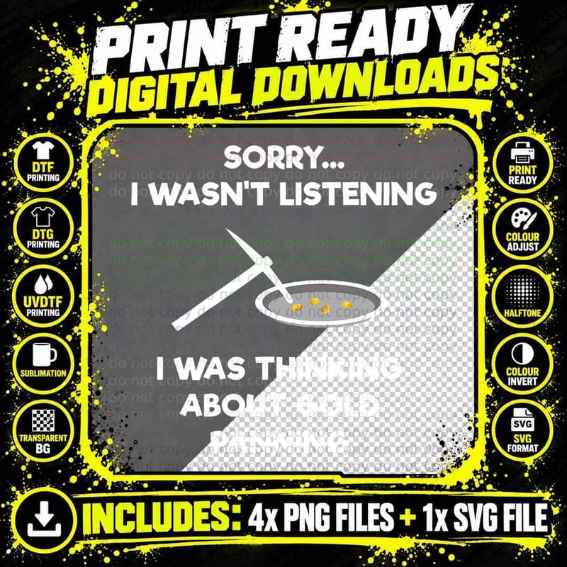 Gold Panning Gift - Funny Miner Panner Listening T-Shirt Png SVG Digital Bundle