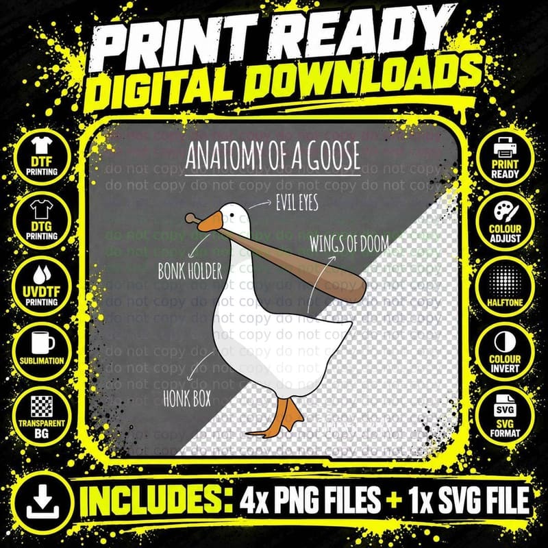 Goose Anatomy T-Shirt, Funny Sarcasm, Pet Lover Apparel Png SVG Digital Bundle