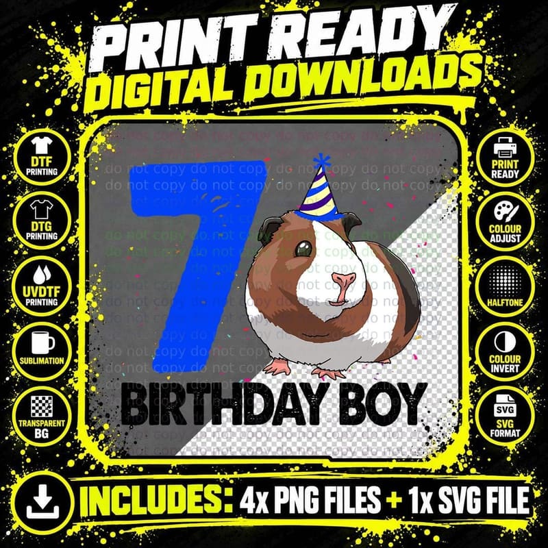 Guinea Pig Birthday Boy 7 S Women Funny Guinea Pig Png SVG Digital Bundle