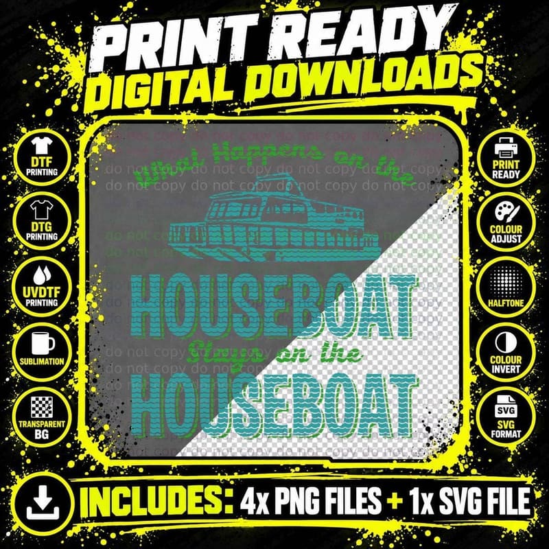 Houseboat Life Typography T-Shirt, Funny Houseboating Png SVG Digital Bundle
