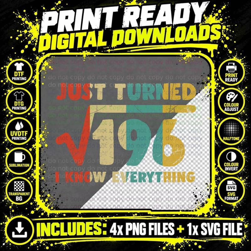 Just Turned 196 T-Shirt, Vintage Retro Style Png SVG Digital Bundle