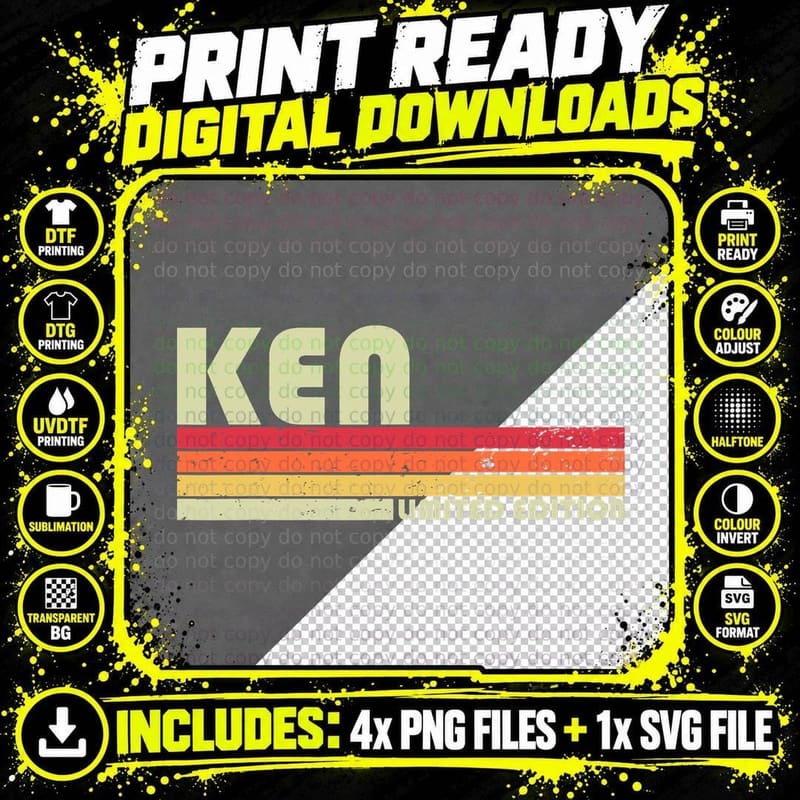 KEN Gift Name Personalized Funny Retro Vintage Birthday Png SVG Digital Bundle