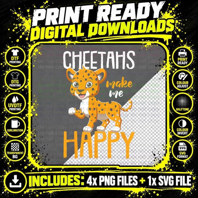 Kids Funny Cheetahs Make Me Happy T-Shirt, Animal Print Png SVG Digital Bundle